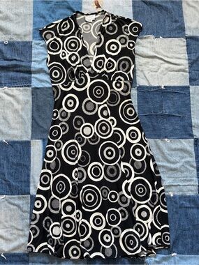 vintage Maggy L 90s y2k polka dot geometric dress black cream size 6